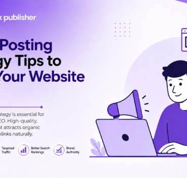 Guest Posting Strategy Tips to Grow Your Website Fast infographic by Orbit Peak Publisher showing benefits like High-Quality Backlinks, Targeted Traffic, Better Search Rankings and Brand Authority